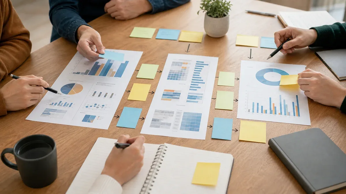 Marketing team turning measurement report terms into a decision map