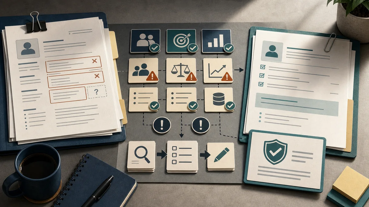 Campaign data-layer readout QA board showing warning fields, approved source checks, and a final evidence-safe handoff card.