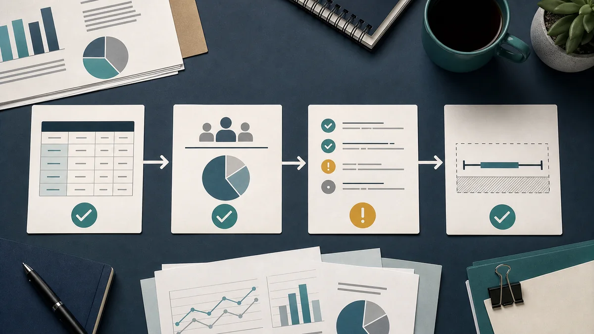 Four-step campaign readout QA workflow moving from metric table to denominator check, status check, comparison check, and final claim boundary.