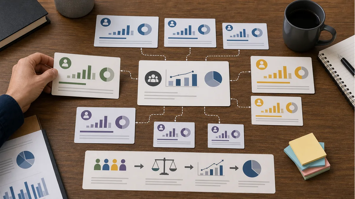 aggregate average card surrounded by subgroup cards of different sizes