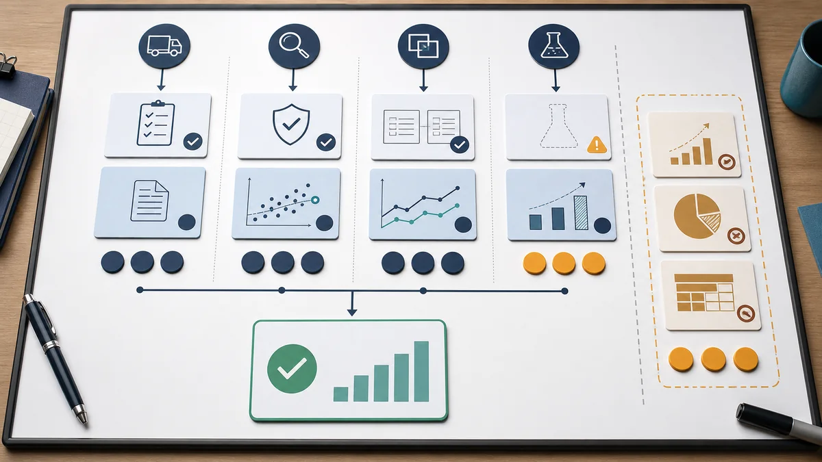 Package proof decision board separating documented delivery, quality review, matched comparison, and lift-test evidence from stronger unsupported renewal claims.