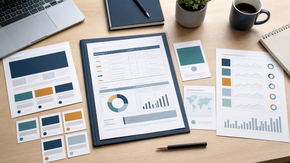 Contextual package proof export review desk with contract sheet, placement cards, creative approval tile, destination note, and evidence export page arranged before launch.