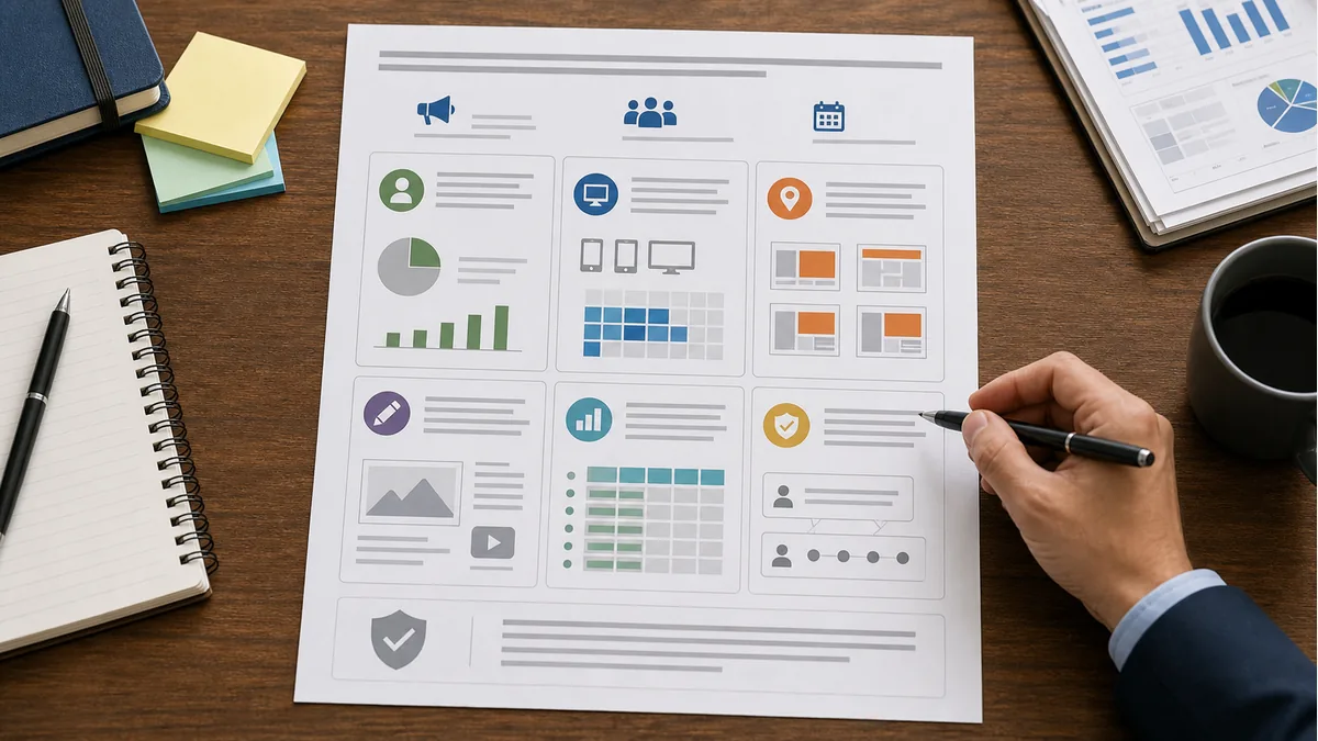 one page contextual advertising proof sheet with reader job inventory placement and reporting cards