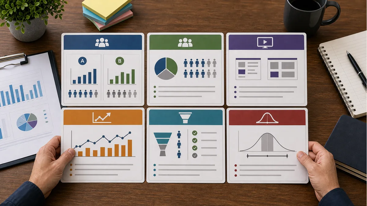 creative testing readout packet with variant exposure audience mix response and uncertainty cards