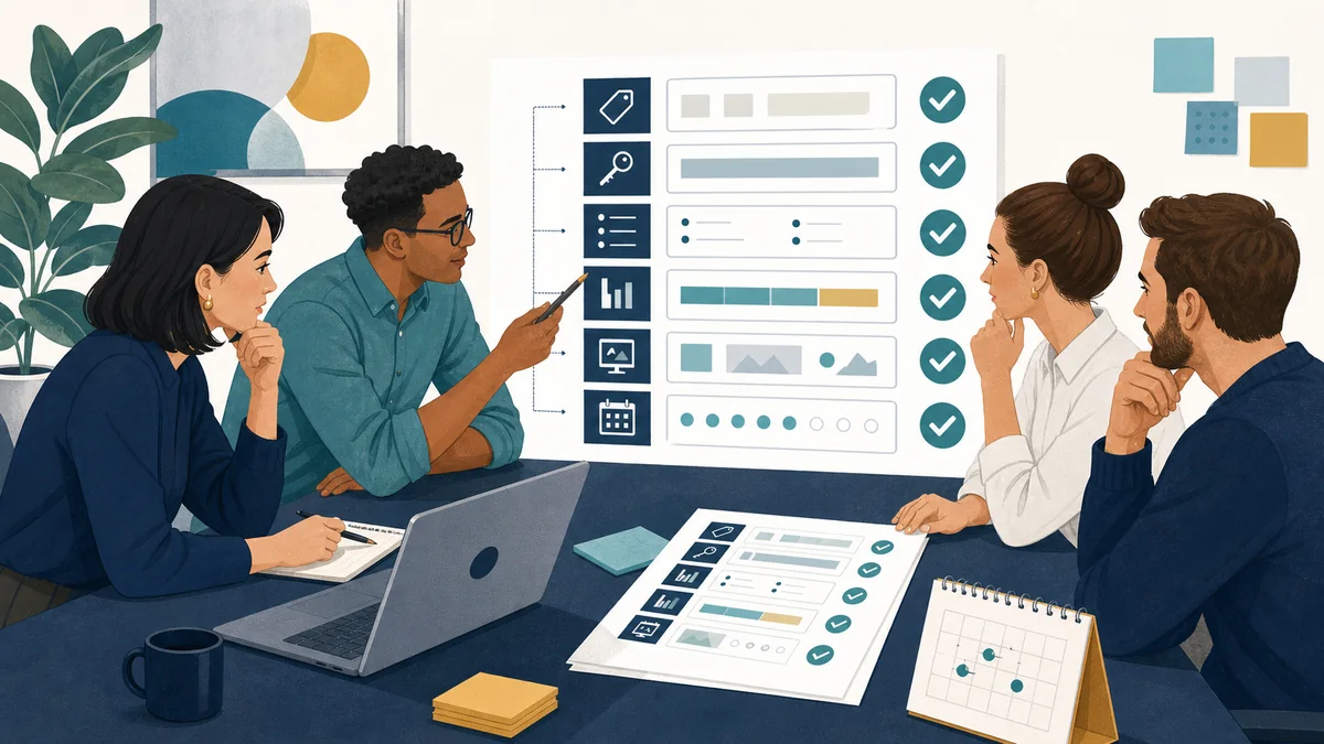 Private marketplace buying terms review desk with package, deal, creative, destination, and reporting checks before launch.
