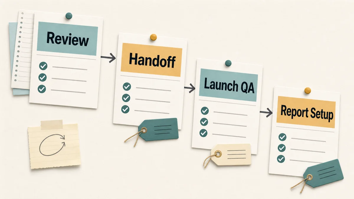 Private marketplace package brief handoff workflow from review to trafficking handoff, launch QA, and report setup.