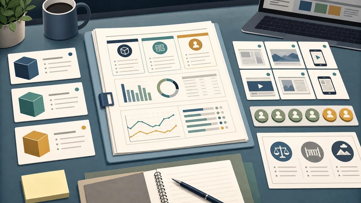 Private marketplace package performance review desk with package cards, placement thumbnails, lead-quality tokens, and comparison limits before renewal wording.