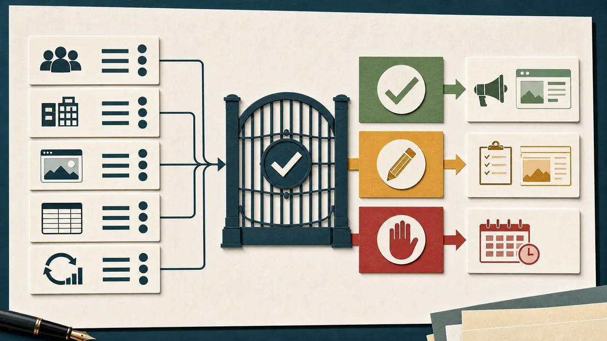 A ready, revise, or hold decision gate for private marketplace package evidence before activation.
