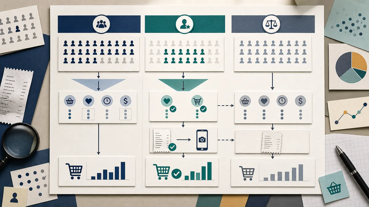 Receipt rewards selection review board showing rewards participants compared with an eligible shopper counterfactual.