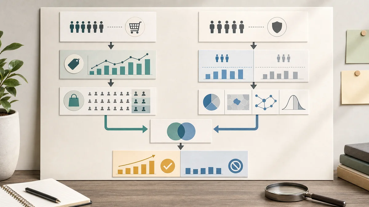 Editorial retail media review board showing matched purchases separated from incrementality evidence through baseline, holdout, leakage, and uncertainty checks.