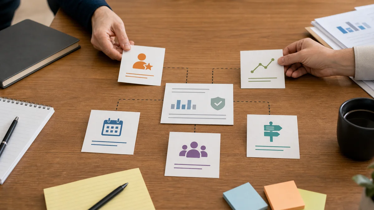 Source role and incentive decision map with source role, date, audience, direction, evidence, and approval cards connected to one report.