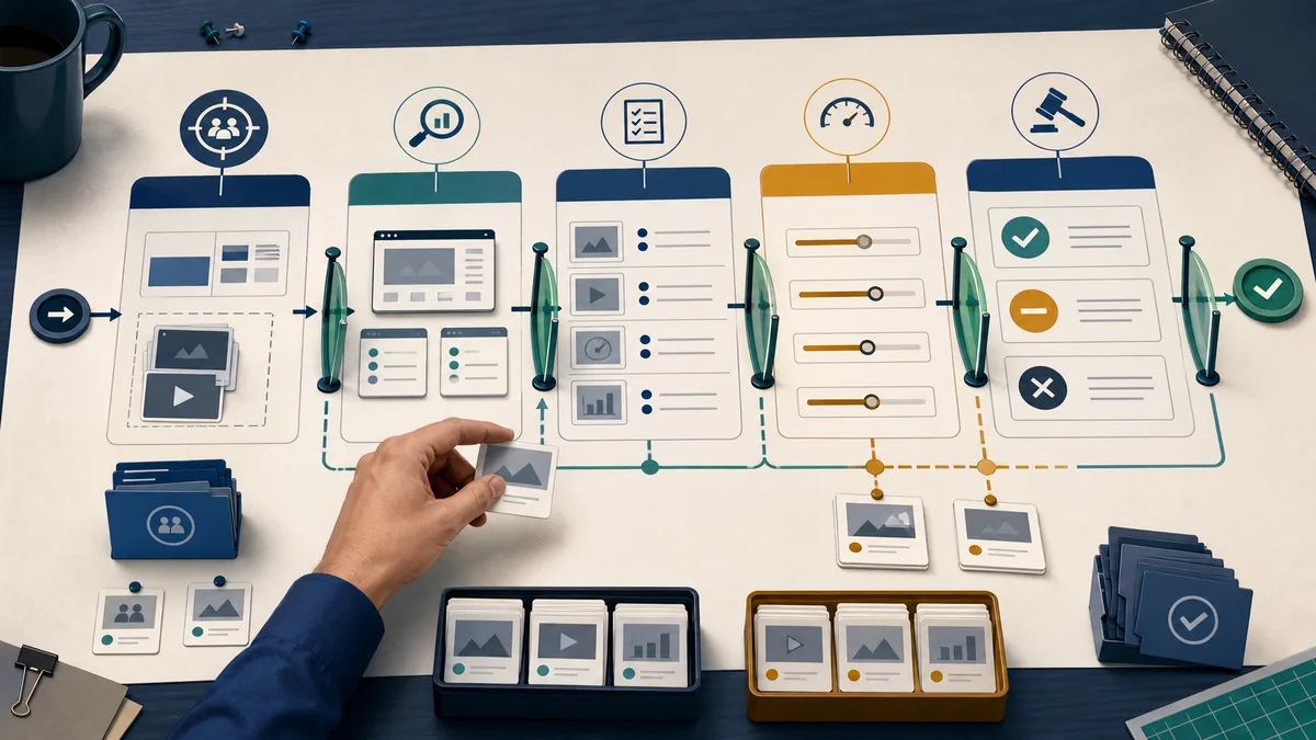 Exposure-quality preflight workflow moving inventory, measurement source, report fields, thresholds, and failure actions through review gates.
